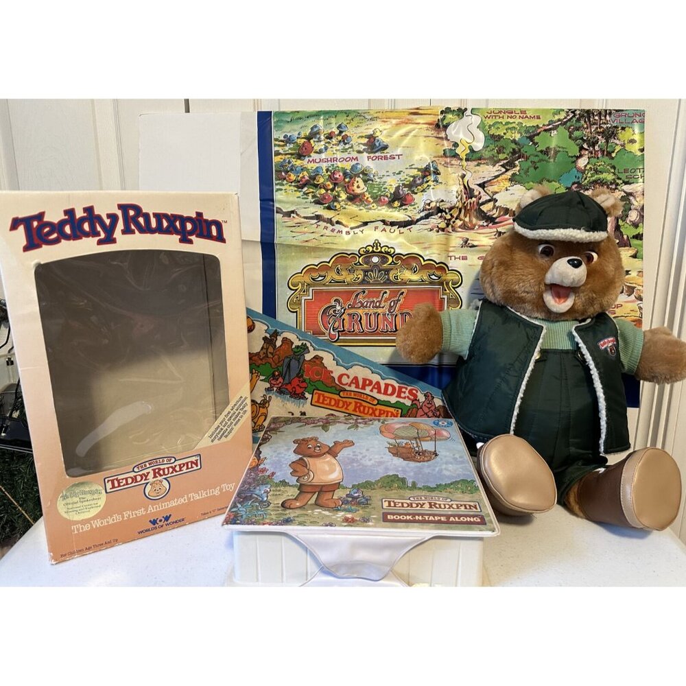 Teddy Ruxpin WORKS original BOX MAP Book Tape Along green overalls Ice Capades